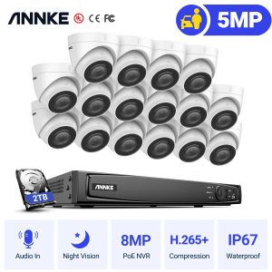 Cinta Annke 5MP H.265+ 16ch Poe Network Video Security Sistema de seguridad 16 PCS 2.8 mm IP67 Cámaras IP de Poe al aire libre Play Play Poe Camera Kit