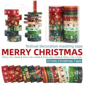 Tape Christmas Washi Tape Set Gold Foil Masking Adhesive Paper Sticker Aesthetic Journal Noary Notebook Scrapbook Decor Supplies 21Rolls / Lot 2016