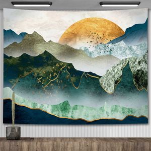 Tapices 3D montaña puesta de sol tapiz colgante de pared bosque árboles paisaje tapices decoración del hogar pinturas estéticas