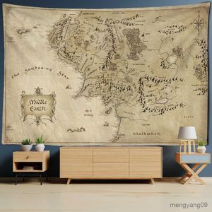 Tapestries Antique Pirate Treasure Map Tapestry Wall Hanging Hippie Decor Tapestry Golden Island Carpet College Dorm Decoration R230815