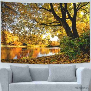 Tapisseries Automne Jaune Forêt Paysage Tapisserie Érable Feuilles Tenture Murale Décor Tapisseries Mur Tapis R230705