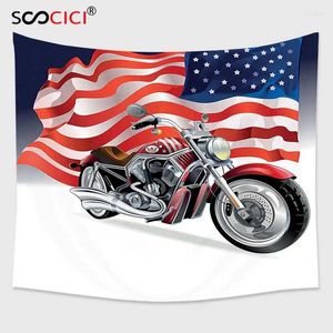 Tapices Cutom Tapestry Wall Decor Manly Decor Motorbike y la bandera de EE. UU. Mostraron vehículos de motociclistas potentes
