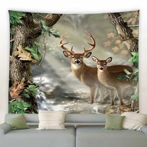 Tapices Decoración del hogar otoño bosque vida silvestre ciervos naturaleza paisaje fondo colgante de pared cortina manta alce tapiz 230x180cmL240123