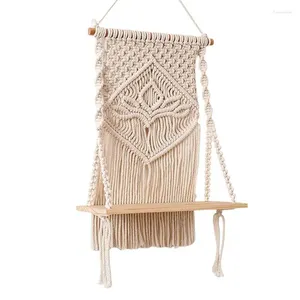 Tapisses Macrame Mur étagère suspendue pour décoration de salle de bain rustique bois flottant boho étagères blanches organisatrices faites à la main tissées