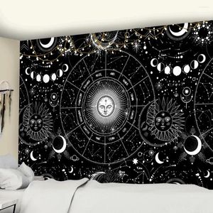 Tapices Mandala Sun Star Starry Sky Black White Tapestry Hanging Wall Gypsy Bohemian Witchcraft Astrología Tapiz