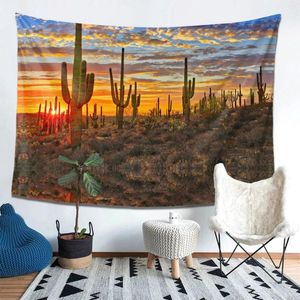 Tapisseries Tapisserie vintage du désert du sud-ouest Arizona Cactus Coucher de soleil Tapis de pique-nique Hippie Trippy Décoration murale pour chambre à coucher, salon