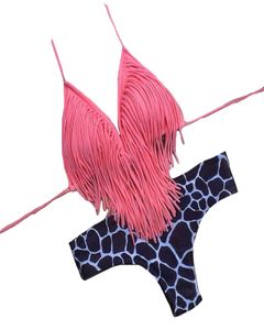 Tassel Bra Mujer Leopardo Sexo Bikini Set de vendaje Swimsuits Push Up Sport Pink Top Swimwear Plus Size Beachwear1049437
