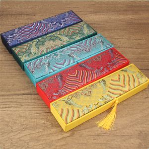 Cajas de regalo de collar de seda de estilo chino con borlas para embalaje de joyería, palillos rectangulares, caja de recuerdo, cajas de almacenamiento para manualidades