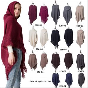 Gland Poncho Solide Frangé À Capuchon Châle Vintage Hiver Cape Écharpe De Mode Wraps Cardigan Manteau Manteau Pull Filles Tricot Echarpes B6863