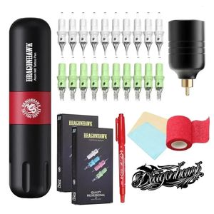 Kits de pistolas de tatuaje Dragonhawk Máquina rotativa Kit de pluma Maquillaje permanente con mini LCD Fuente de alimentación Cartucho Agujas Conjunto de tinta 231211