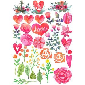 Transfert de tatouage 2 PCS / Lot Red Love Heart Flowers Diy Uncounse Sketchbook Sticker Pack Book Journal Stickers Scrapbooking Cute SCHOOL FOURNES 240426