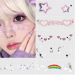 Transfert de tatouage Nouveau visage Tatouages temporaires pour enfants Cartoon Love Star Flowers Rainbow Face Freckle Tatoo Stickers For Girls Boys Makeup Party 240426