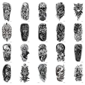 Tatouages 20pcs / ensemble, autocollant de tatouage temporaire étanche, décalcomanies de transfert d'eau, totem, tigre, œil, hibou, crâne, navire fantôme, art du corps de maquillage cool