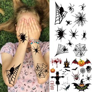 Tatouages ​​noir Halloween araignée tatouages temporaires pour enfants enfants réaliste fausse chauve-souris épouvantail crâne tatouages bricolage petits autocollants de tatouage