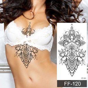 Tatuajes Pegatinas de dibujo de colores pegatinas de tatuaje temporales de encaje negro mujeres flor de loto tatuaje de henna falso arte corporal debajo del pecho tatuaje sexy para mujeres niñas L231