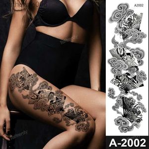 Tatuajes Pegatinas de dibujo de colores Medias de tatuaje sexy Pierna del muslo Tatuajes temporales para mujeres Niñas Pegatinas para el cuerpo Flores Peonías Carpa Pez Dragón Serpiente Tatuaje bigL2