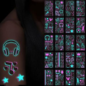 Tatouages Music Note Sticker Sticker Tatouer Temporary Headphone Water Transfer False Tattoo for Body Body Col Nou Face Ag jambe étanche tatouage