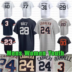 Custom 24 Miguel Cabrera Baseball Jersey Javier Baez Spencer Torkelson Riley Greene Tarik Skubal Jack Flaherty Akil Baddoo Parker Meadows Kirk Gibson Andy Ibanez