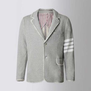 TB THOM Blazers 22s, chaquetas de marca de moda coreana para hombre, rayas blancas, cuello con muescas, trajes grises, chaqueta de traje de oficina Foraml