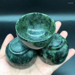Tasses à thé 4pcs Green Jade Bowl Bowl Gongfu Guérison Guérison en pierre magnétique Tentures de thé chinois Cérémonie