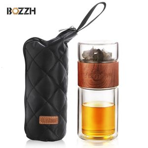 Tasses à thé BOZZH Bouteille En Verre Portable Double Paroi Kung Fu Avec Cas Infuseur De Boisson Gobelet Drinkware Cadeau Créatif 230729