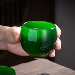 Tasses à thé tasse chinoise Liu Li pierre rétro empereur vert Jade porcelaine maître tasse-Ruyi grande capacité Cha Wan Kungfu ensemble