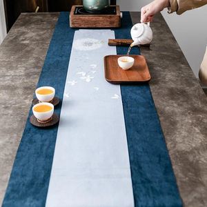 Serviettes à thé en cuir de Chamois, tapis de flanelle, tissu de paysage imprimé peint à la main, chemin de Table imperméable, serviette chinoise