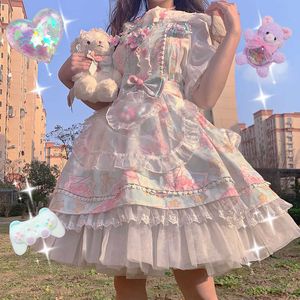 Vestido de Lolita con estampado dulce de gatito para fiesta de té de Alice Girl vestidos casuales Z0303