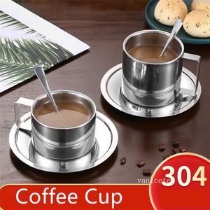 Service à thé tasse à café ensemble Double paroi en acier inoxydable tasse tasses à café tapis cuillère 3 pièces/ensemble verres tasses à café LT157
