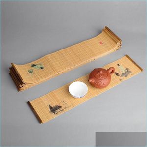 Bandejas de té Camino de bambú Chino Japonés Esteras de tejido Zen Caminos de mesa Cortinas Ceremonia Accesorios Entrega de la gota Hogar Jardín Kitche Dhw6K