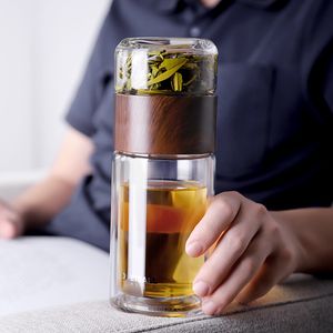 Gobelets d'eau de thé, tasse double verre transparent, bouteille créative résistante à la chaleur pour la maison, vente en gros