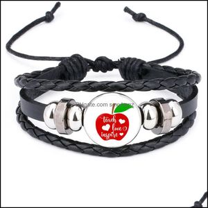 Teach Love Inspire Charm Bracelets Para Mujeres Hombres Hecho a mano Trenzado Cuerda Cuerda Wrap Bangle Joyería de moda Teachers Day Gift Drop Del