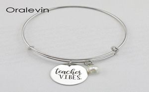 TEACHER VIBES Inspirant Estampillé À La Main Gravé Charme Pendentif Extensible Fil Bracelet Bracelet Cadeau Bijoux De Mode10PcsLot L99522646533