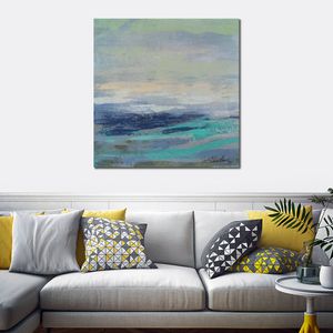 Pintura al óleo abstracta hecha a mano del paisaje marino de la onda del trullo en la lona con textura para el arte de la pared de la sala de estar