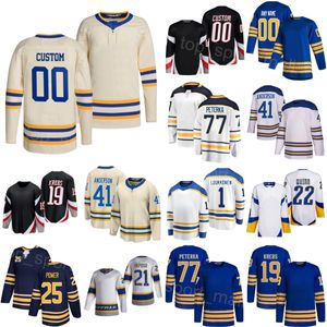 Equipo de hockey 22 Jack Quinn Jersey 25 Owen Power 77 JJ Peterka 41 Craig Anderson 1 Ukko-Pekka Luukkonen 21 Kyle Okposo 19 Peyton Krebs 9 Zach Benson Deporte Hombre Mujer Juventud