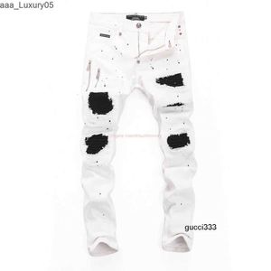 Tear amari amirl amirlies am amis imiri amiiri AM Ropa de diseñador es Jeans Pantalones de mezclilla es 8360 Pies blancos Jeans con parche de pintura de alta calidad Moda europea Pp Jea 2WXQ