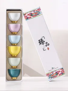 Services à thé 6 pièces/ensemble tasse à thé en céramique chinoise glaçage translucide 6 couleurs KungFu café petit bol en porcelaine accessoires Drinkware