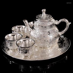 Service à thé 6 pièces service à thé en Bronze de style européen théière en métal rétro tasse à thé en alliage verre à vin avec plateau boîte-cadeau d'anniversaire