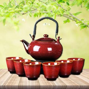 Ensembles de voies de thé Ensemble de 7 pièces thé en céramique 700 ml Kiln Change Color Teapot avec poignée 150 ml tasse de santé Céramique Pot Combinaison