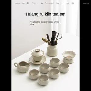 Ensembles de voies de thé Beihuang Ruyao Tea Set Home Chinese Vintage Lid Lid Bowl Cup Office Meeting Ceramics