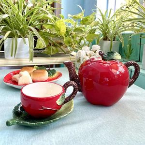 Ensembles de thé en céramique, théière et tasse à pomme rouge chinoise, soucoupe pour cafetière de l'après-midi, cadeau d'anniversaire et de mariage