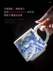 Juntos de té Copa de cerámica con tapa de agua Hogar de gran capacidad Jingdezhen Té de la oficina de filtro de porcelana azul y blanco pintado