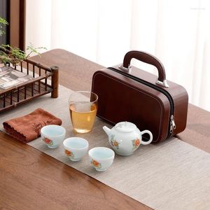 Ensembles de voies de thé Jad Fat Jad Travel Tea Ensemble de thé Travelt Kungfu En cuir Emballage pour un cadeau de style auto-usage