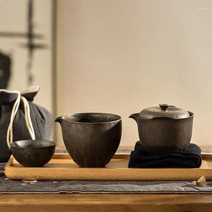 Service à thé chinois rétro doré, tasse d'invité rapide, service à thé créatif de voyage, cérémonie à domicile, une casserole et deux tasses