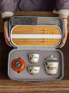 Ensembles de service à thé, four Ru chinois, tasse rapide, théière en céramique et ensemble de thé japonais en plein air, outil de fabrication de voyage Portable CN (origine)