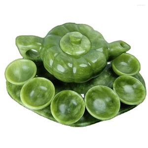 Tetera de jade tradicional de jade de artesanía tradicional china con 6 tazas y 1 plato Tetero coleccionable TEAT