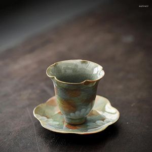 Juegos de tazas de té pintadas a mano, taza de flores esmaltadas con hielo agrietado, juego de tazas de té de cerámica Retro Simple para el hogar, delicado, con olor