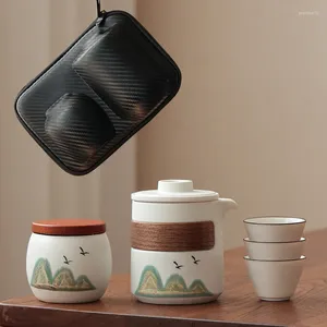 Juegos de té Taza Kuai Ke de alto grado Juego de té chino de viaje Bolsa de transporte Una sola olla 3 Tetera al aire libre Pequeña