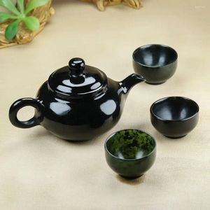 Juegos de té juego de té de Jade Natural 1 tetera 4 tazas de té salud Gongfu auténtico Jades chinos piedra magnética ceremonia Teasets