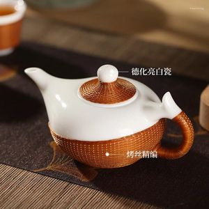 Service à thé Dehua, service à thé en porcelaine Anti-brûlure, fait à la main, boucle en soie de bambou, théière blanc brillant, costume Xi Shi